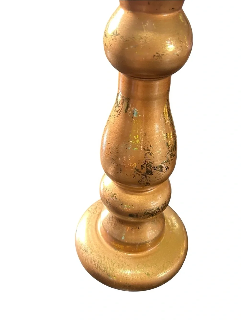Glass Candle Pillar Metallic Gold Textured Look 12” New